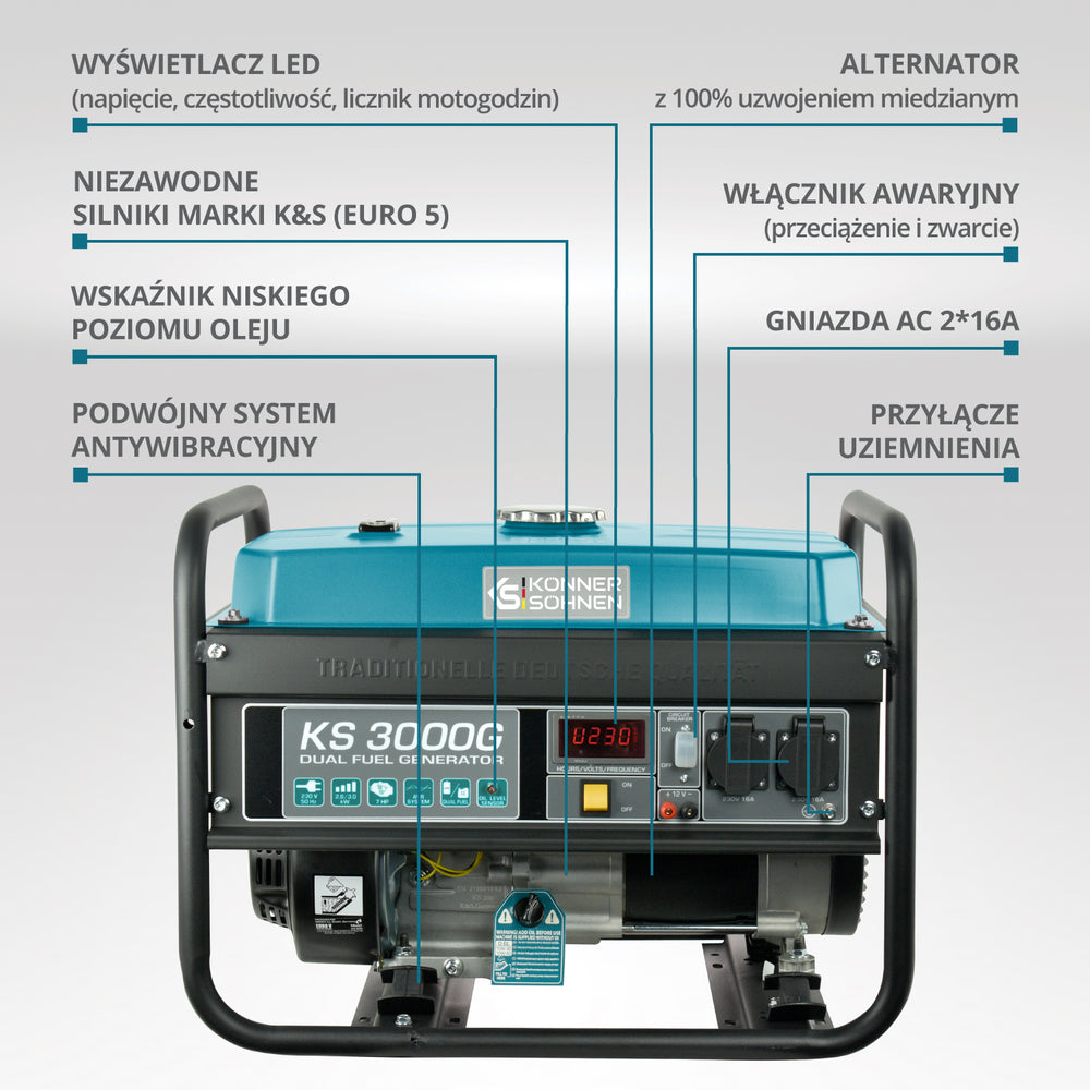 Generator benzynowo-gazowy „Könner & Söhnen” KS 3000G