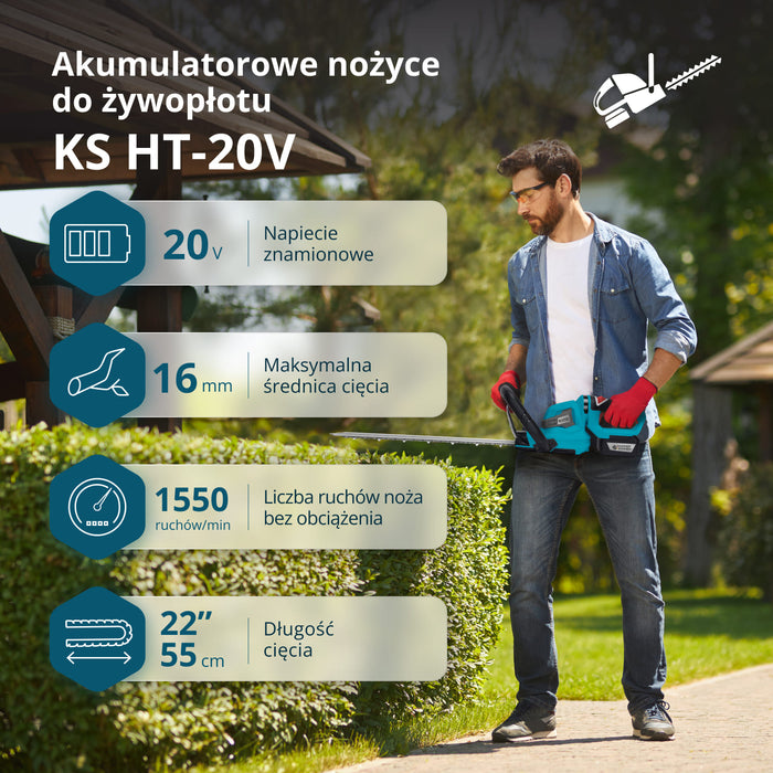 Akumulatorowe nożyce do żywopłotu KS HT-20V