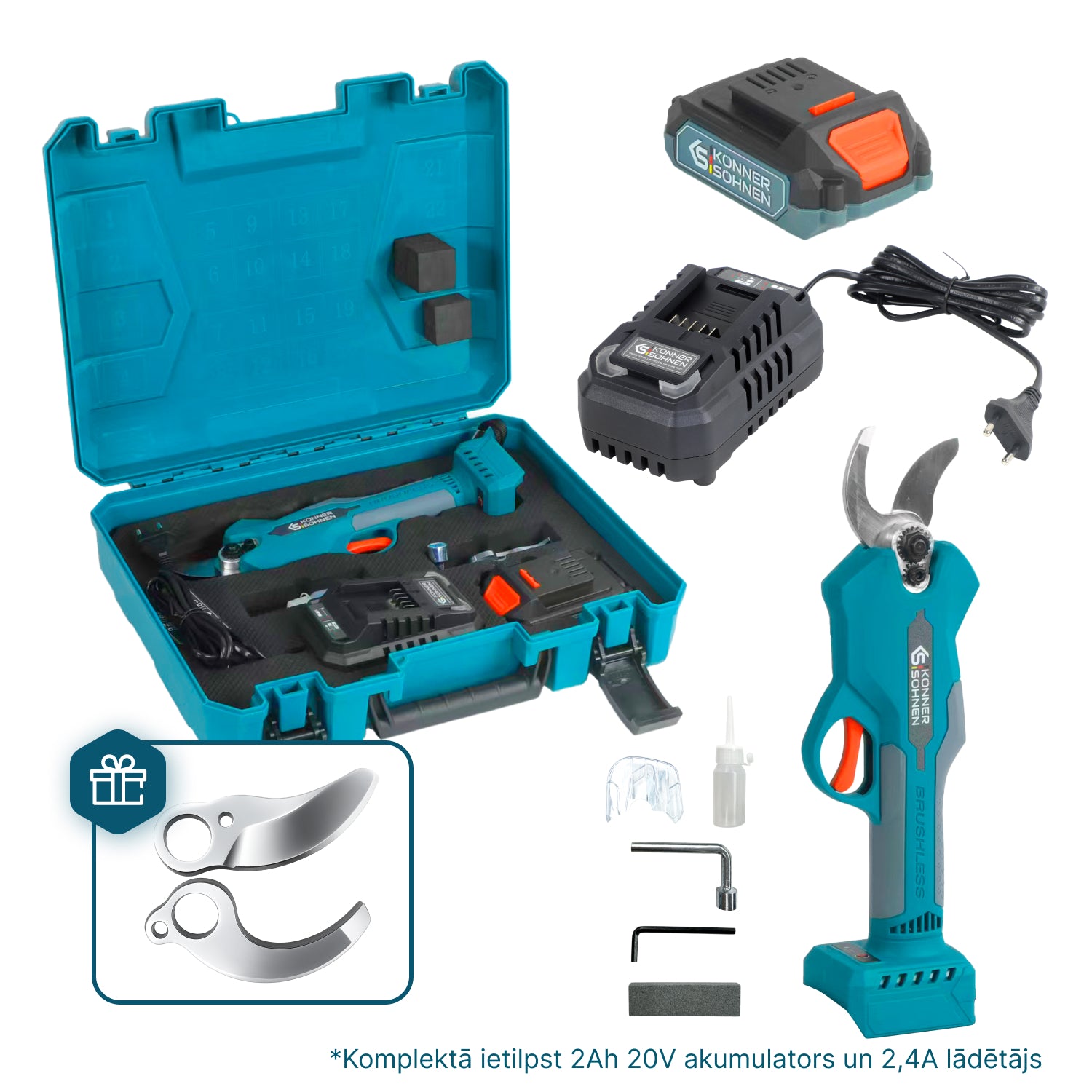 Bezvadu elektriskās atzarošanas šķēres KS CPS20V-32 CASE PLUS