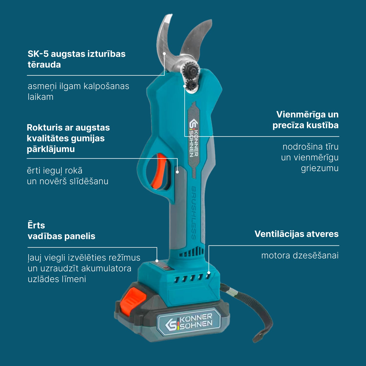 Bezvadu elektriskās atzarošanas šķēres KS CPS20V-32 CASE PLUS