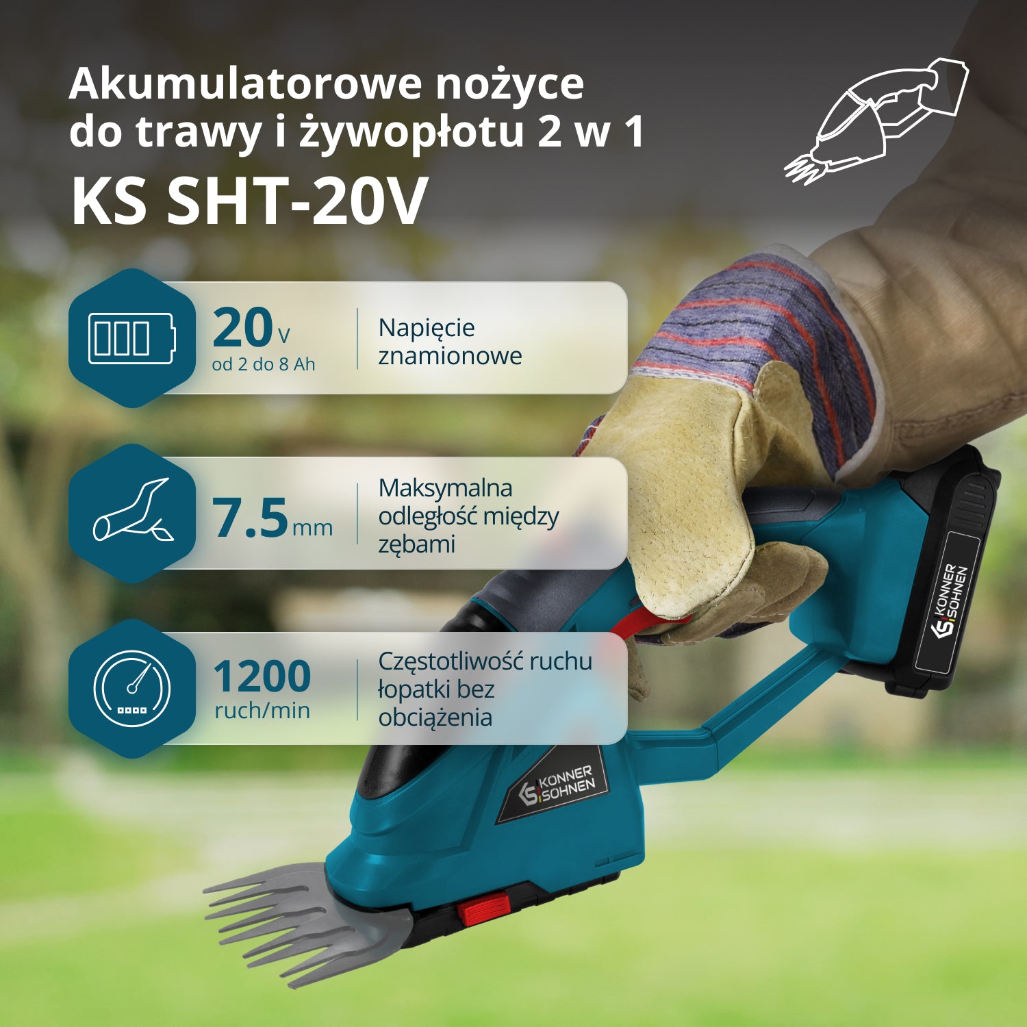 Akumulatorowe nożyce do trawy i żywopłotu 2 w 1 KS SHT-20V