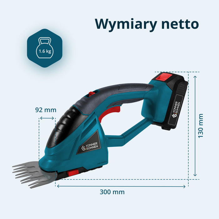 Akumulatorowe nożyce do trawy i żywopłotu 2 w 1 z przedłużaczem teleskopowym KS SHT-20V + Extension Pole