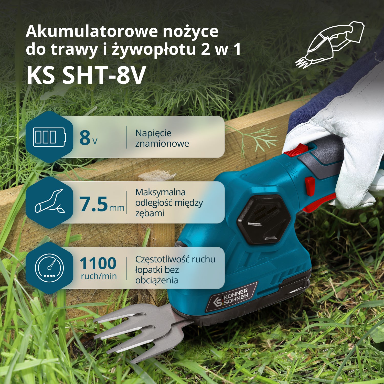 Nożyce akumulatorowe do trawy i żywopłotu KS SHT-8V