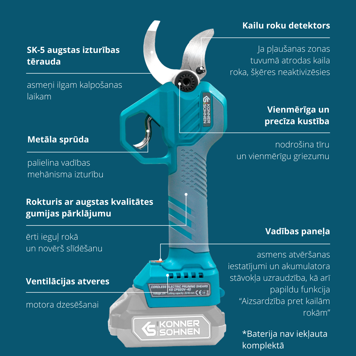 Bezvadu elektriskās atzarošanas šķēres KS CPS20V-40
