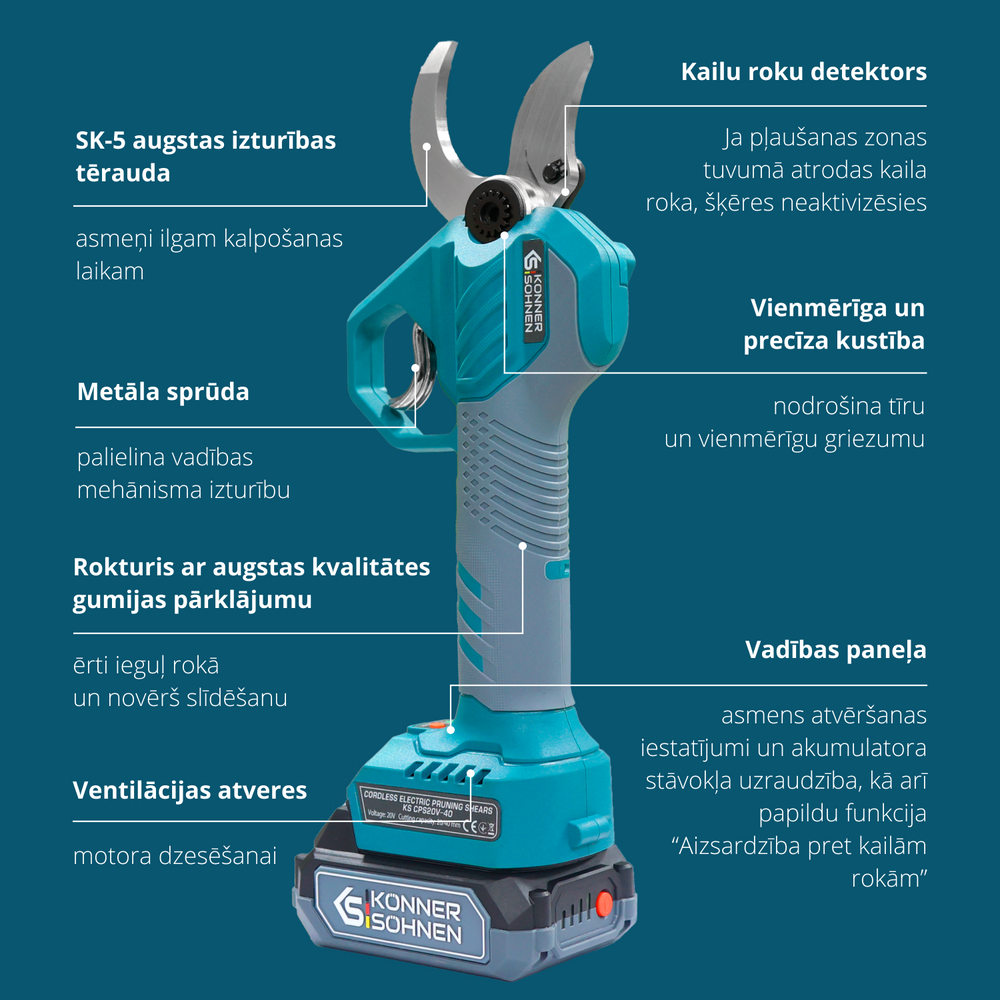 Bezvadu Elektriskās Atzarošanas Šķēres KS CPS20V-40 Case