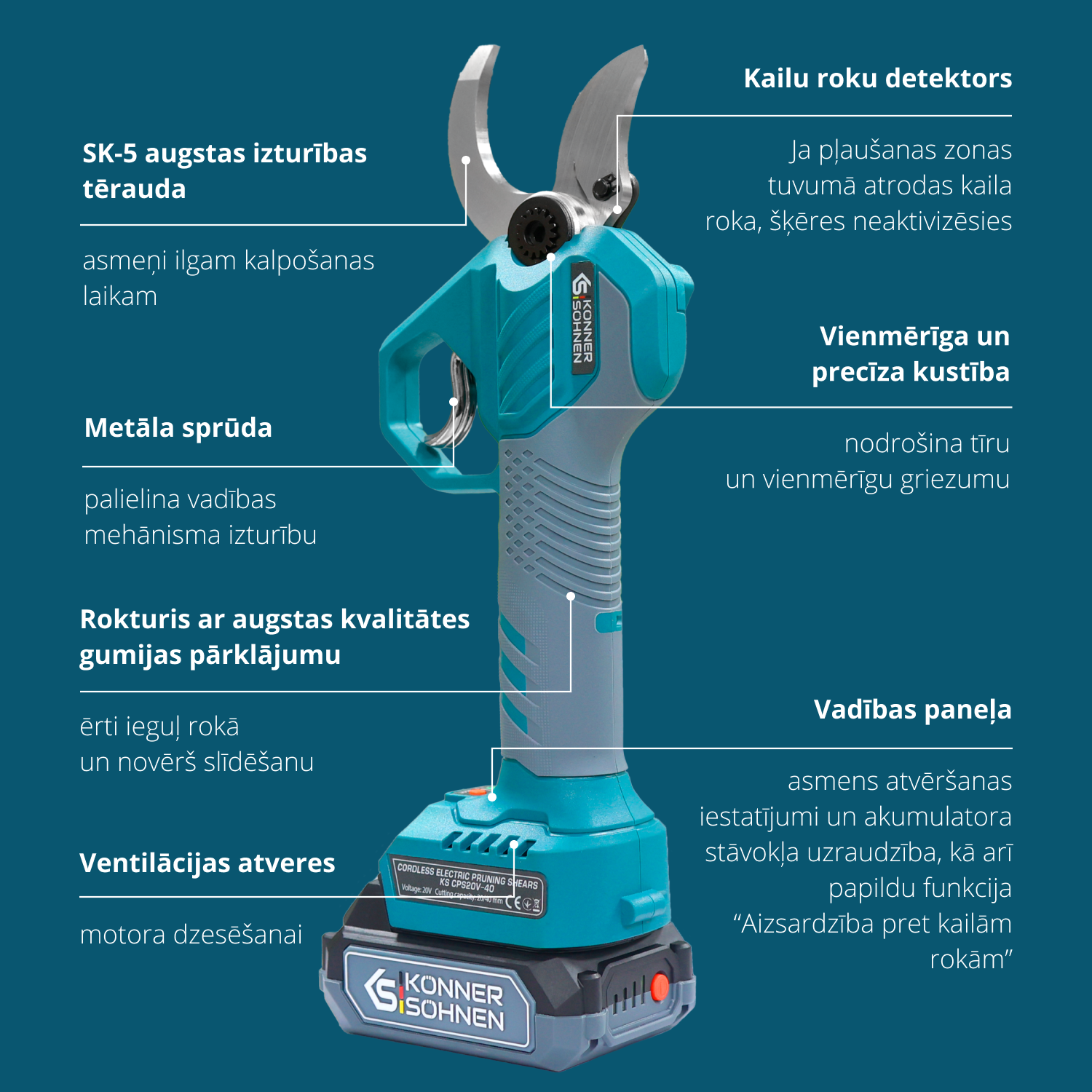 Bezvadu Elektriskās Atzarošanas Šķēres KS CPS20V-40 Case