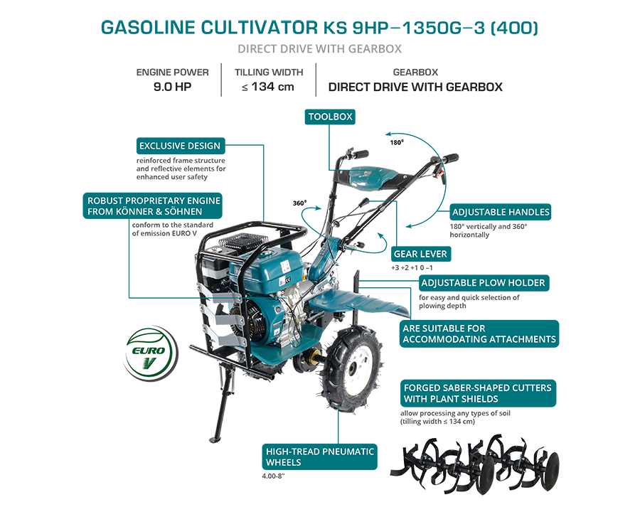 Benzīna kultivators KS 9HP-1350G-3 (400)