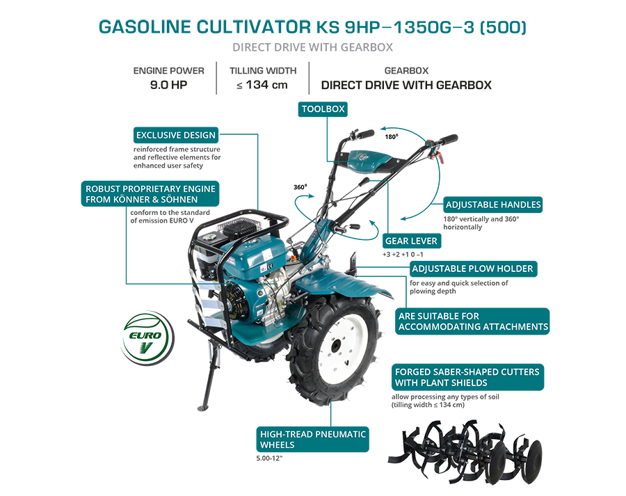 Gasoline tiller KS 9HP-1350G-3 (500)