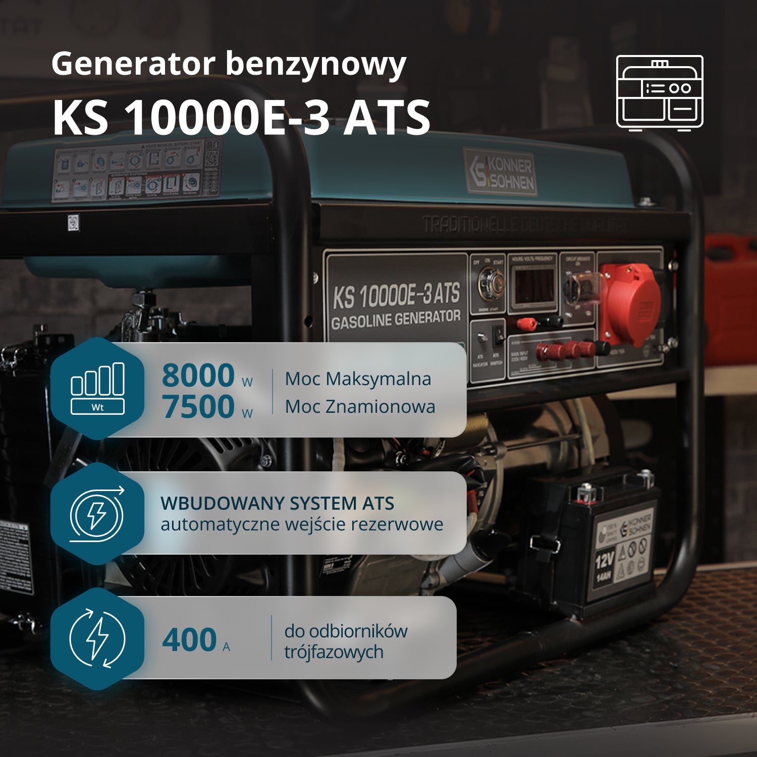 Bensiinigeneraator "Könner & Söhnen" KS 10000E-3 ATS