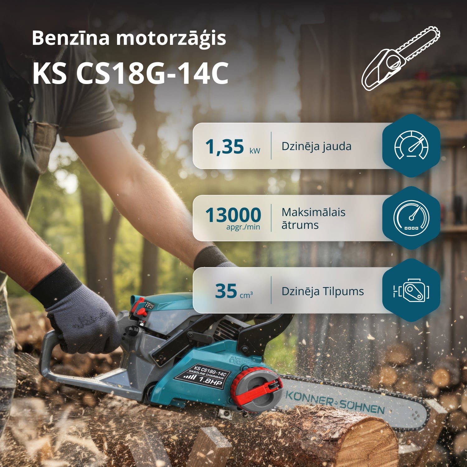 Benzīna motorzāģis KS CS18G-14C
