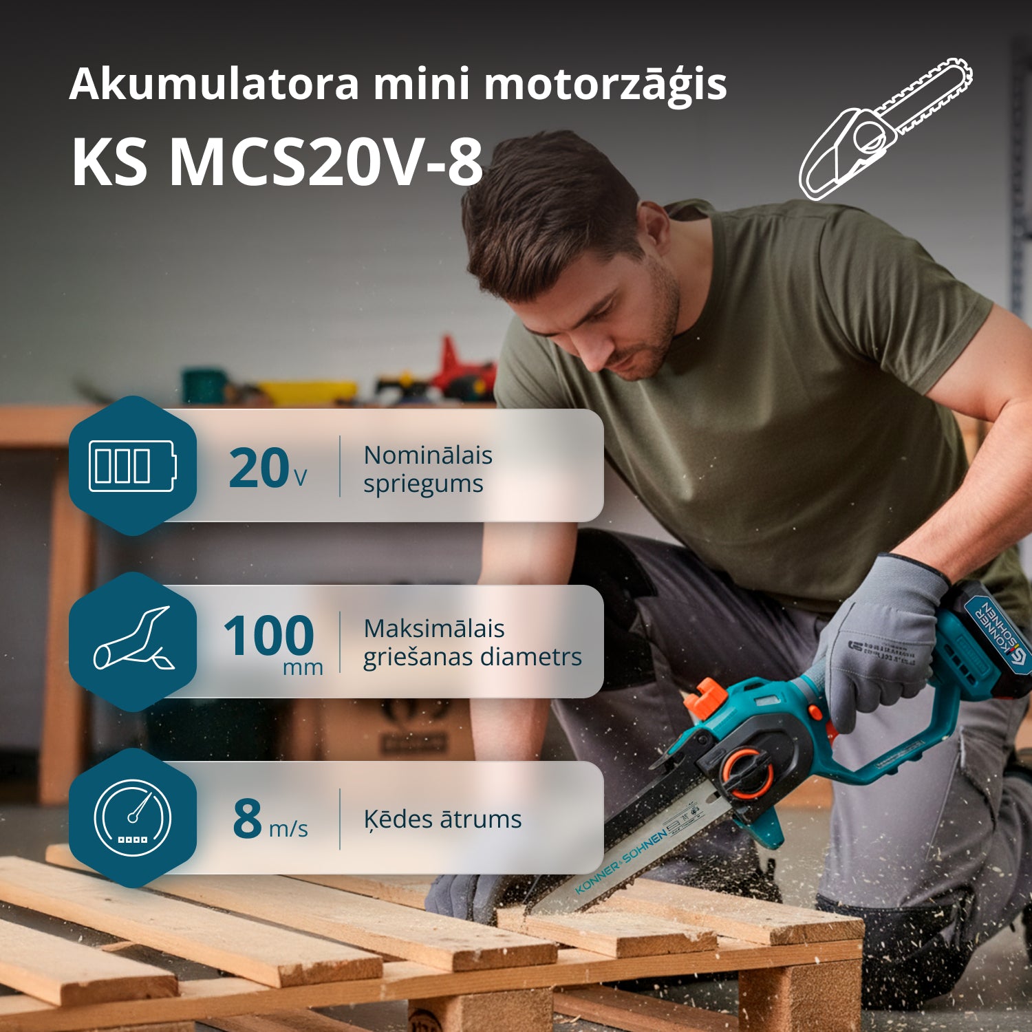 Bezvadu Mini Motorzāģis KS MCS20V-8