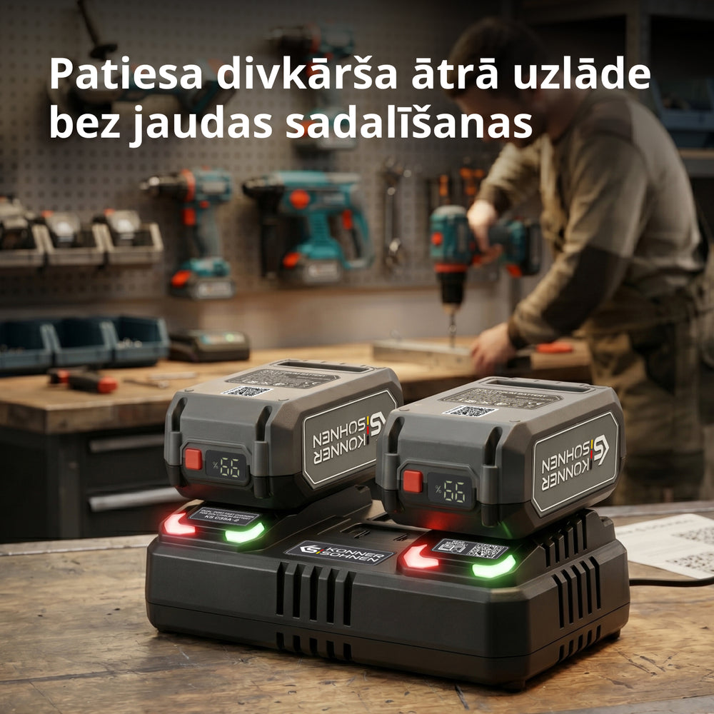 Divu akumulatoru lādētājs 20V uzlādējamām baterijām KS C35A-2