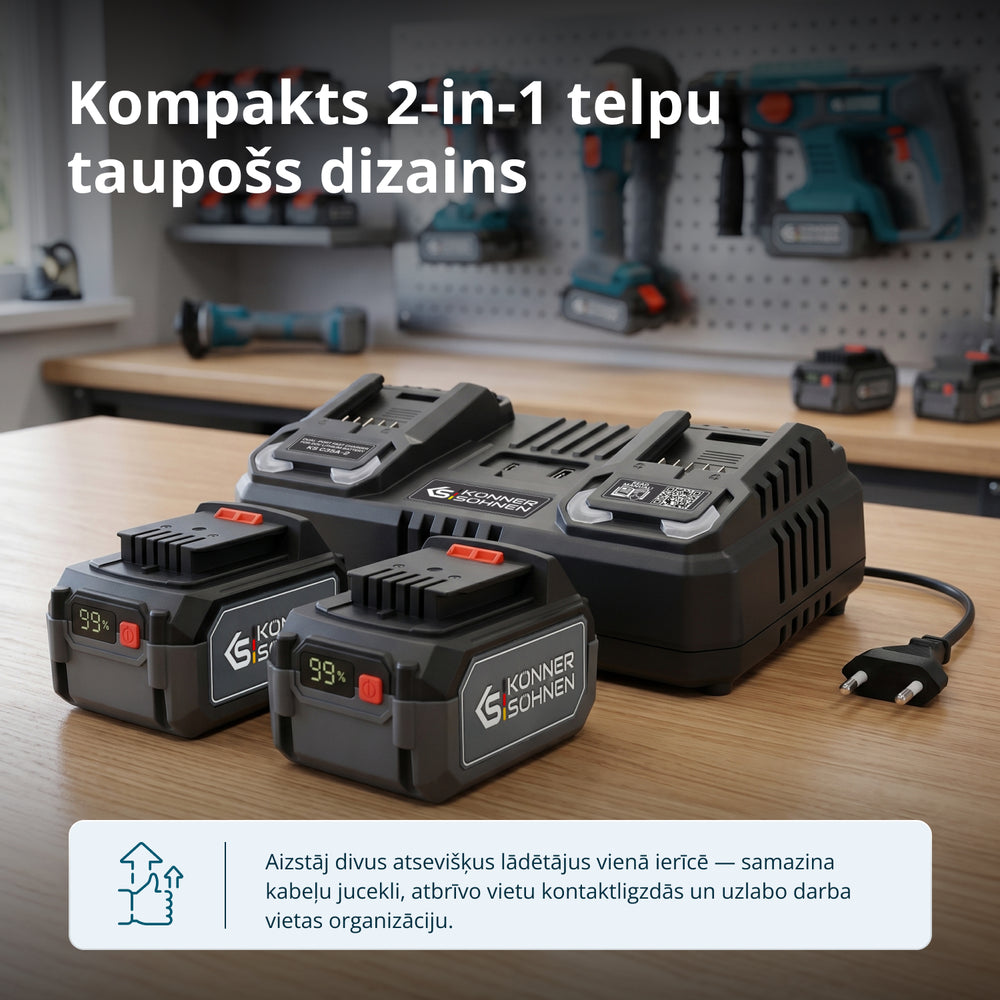 Divu akumulatoru lādētājs 20V uzlādējamām baterijām KS C35A-2