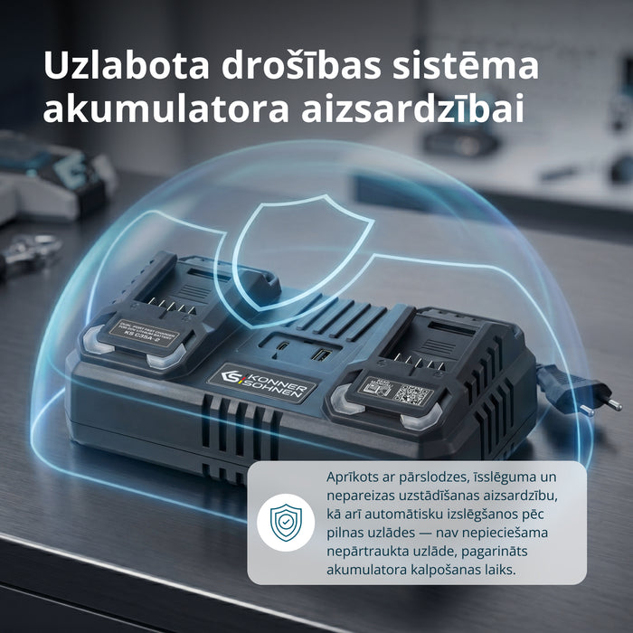 Divu akumulatoru lādētājs 20V uzlādējamām baterijām KS C35A-2