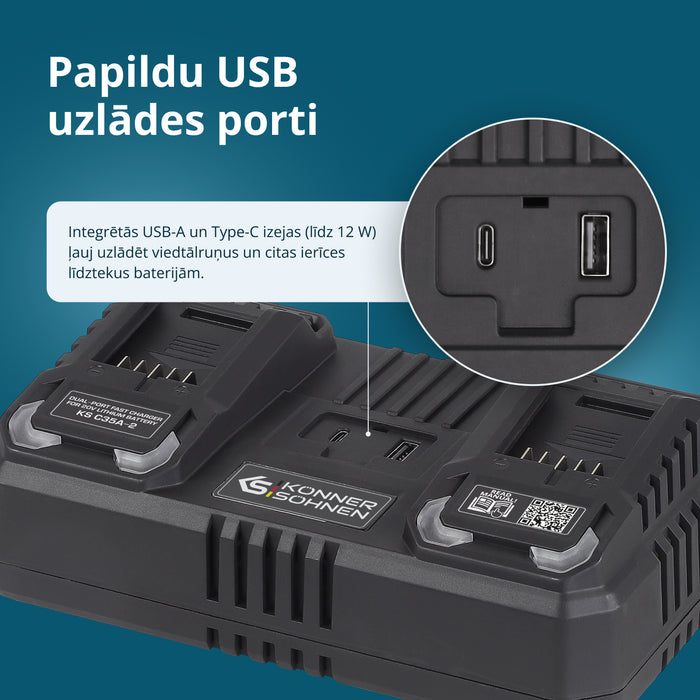 Divu akumulatoru lādētājs 20V uzlādējamām baterijām KS C35A-2